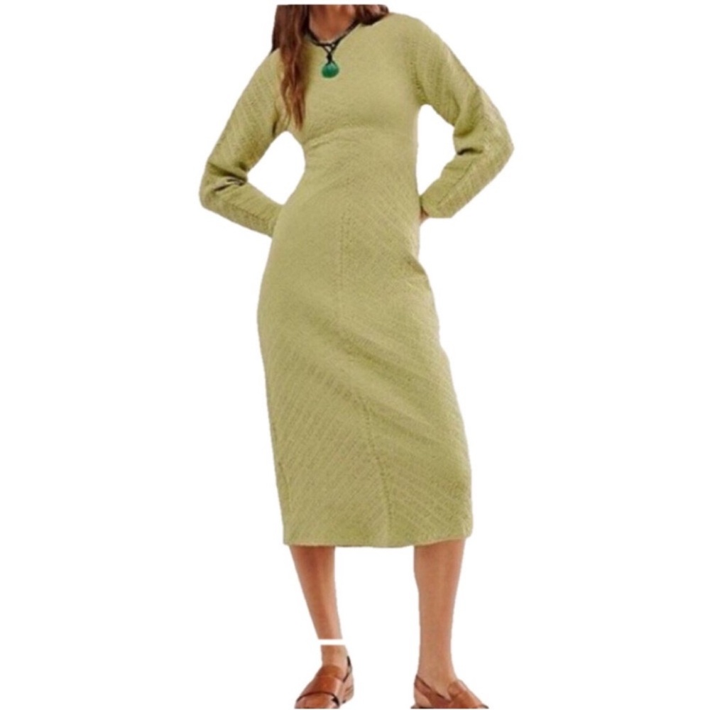 Free People Gabby dried aloe  Long Sleeve Crew Neck‎ keyhole back midi Dress